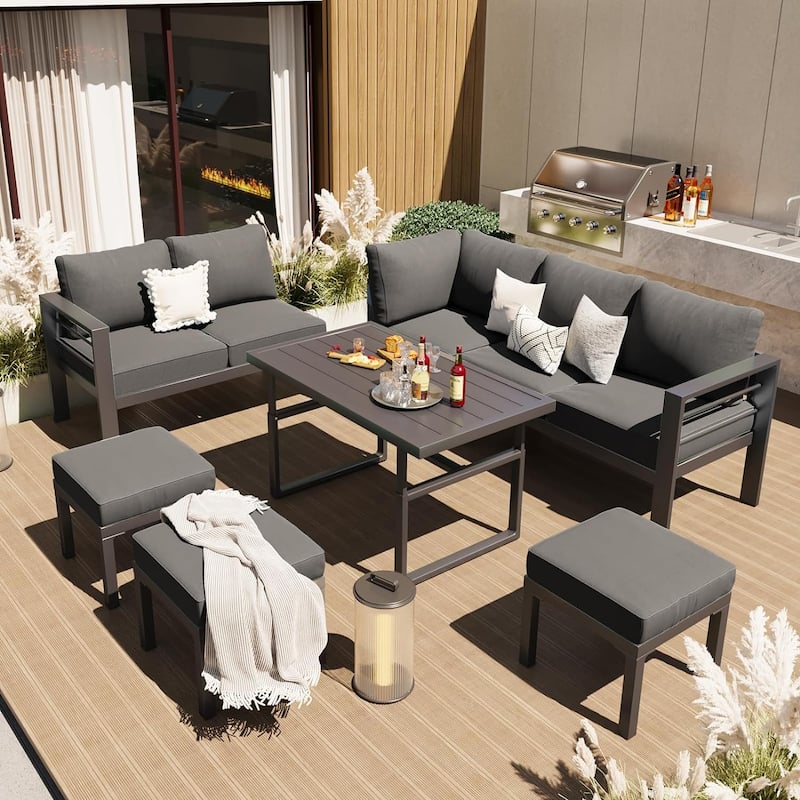 AECOJOY Aluminum Patio Furniture Set Outdoor Conversation Table and Chair