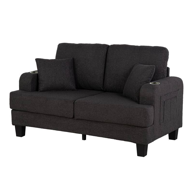Furniture of America Xenia Modern Boucle Loveseat with Cup Holders