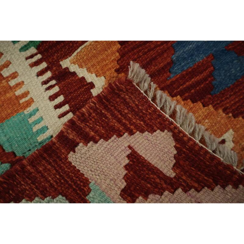 Hand Woven Oriental 100% Wool Carpet Southwestern Geometric Multi-Colored Kilim Area Rug - 3' 3'' X 2' 3''