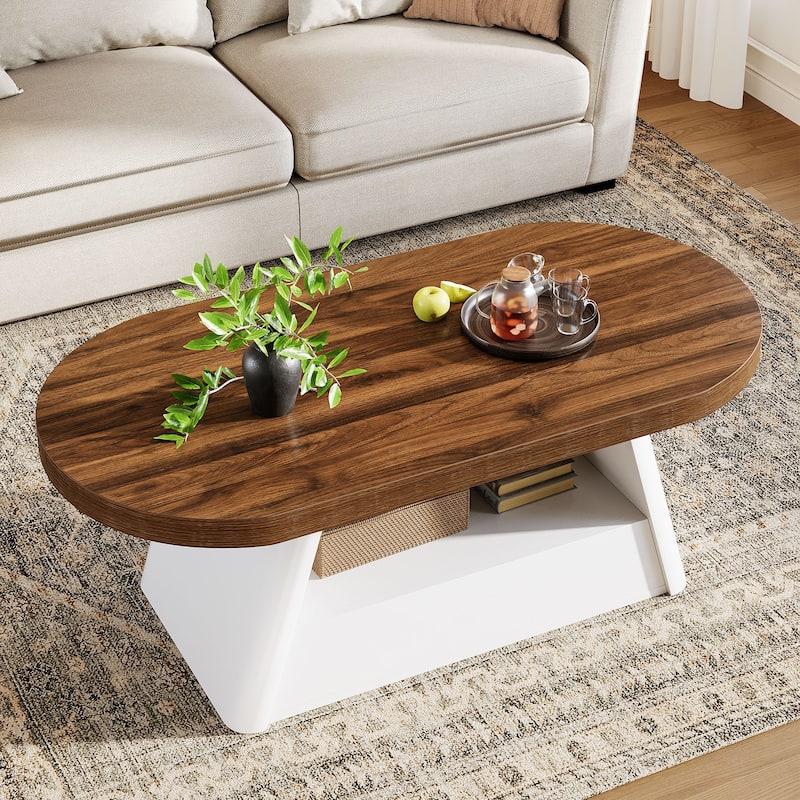 47 Inches Coffee Table with 2-Tier Storage for Living Room - 23.62" D x 47.24" W x 17.72" H