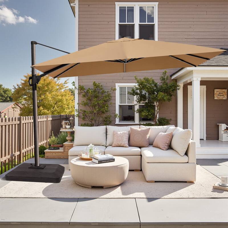 9 x 12 ft Outdoor Shade Patio Cantilever Offset Umbrella, Base Included - Tan