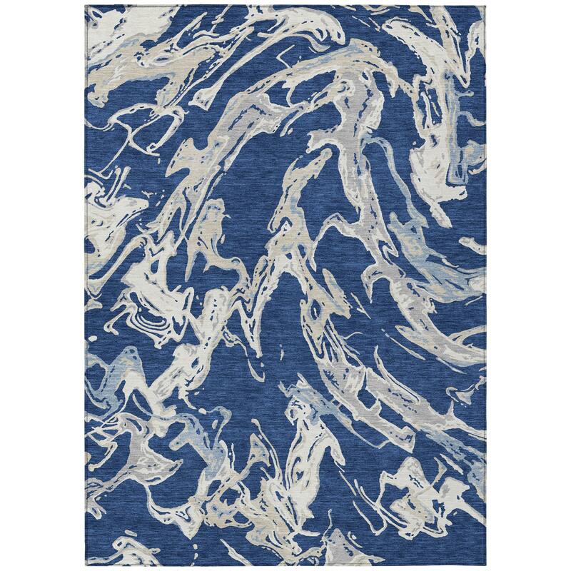 Machine Washable Indoor/ Outdoor Modern Wave Chantille Rug