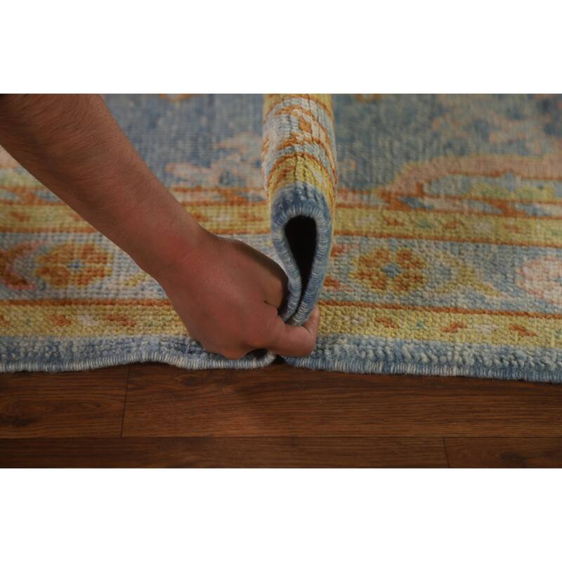 Vegetable Dye Oushak Turkish Runner Rug Hand-knotted Wool Carpet - 3'1"x 10'8"