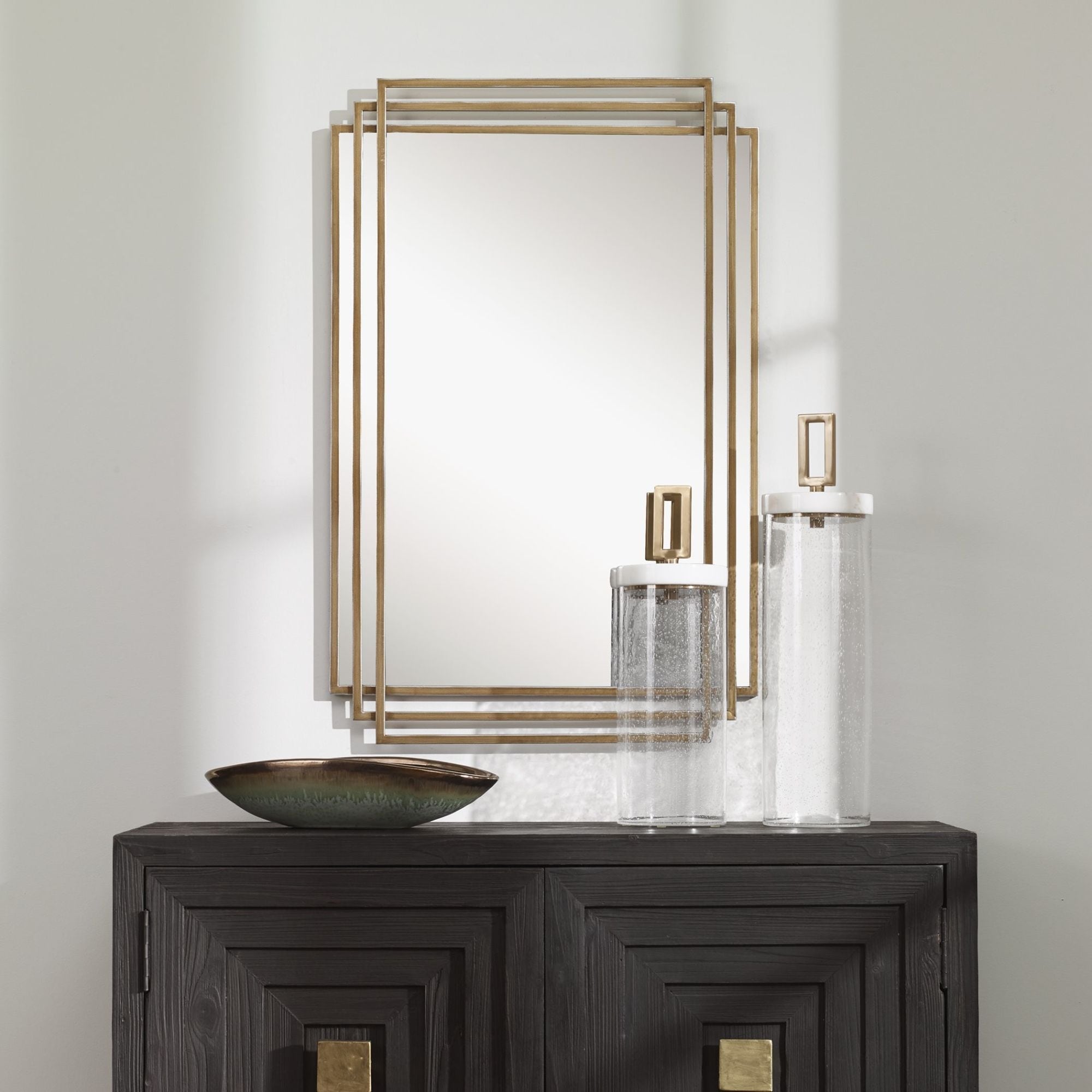 Uttermost Amherst 37" x 24" Hollywood Glam Layered Frame Wall Mirror