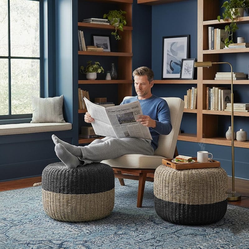 Made4Home Cera Natural Woven Ottoman Stool Multi-Function Accent Pouf