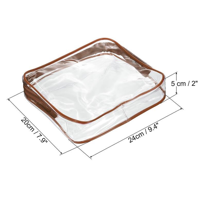 3Pcs Clear PVC Toiletry Bag Makeup Pouch with Zipper - Brown - 9.4x2x7.9"