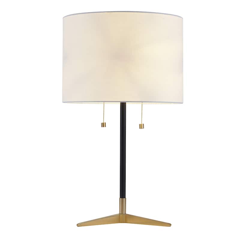 2 Light Antique Brass And Black Metal Table Lamp