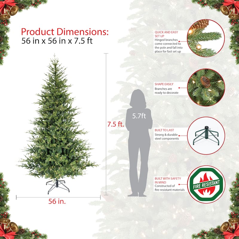 Puleo International 7.5 ft' Pre-Lit Alberta Spruce Artificial Christmas Tree