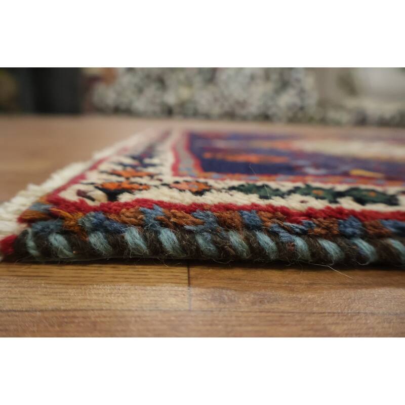 Hand Knotted Oriental 100% Wool Carpet Traditional Tribal Navy Blue & Blues Balouch Runner Rug - 10' 6'' X 1' 11''