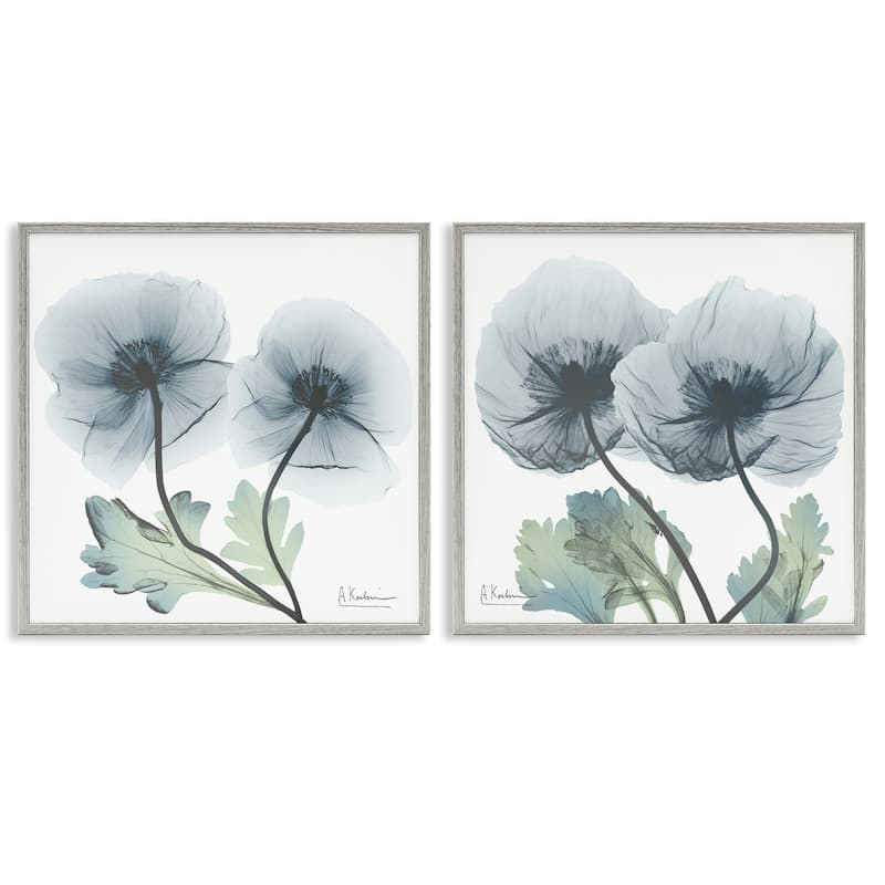 Stupell Luminous Sapphire Florals Framed Giclee Art Design By Albert Koetsier (Set of 2) - 12 x 12 - Grey