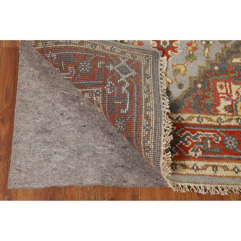 Hand Knotted Oriental 100% Wool Carpet Traditional Medallion Greys & Charcoal Heriz (serapi) Area Rug - 4' 11'' X 3' 0''