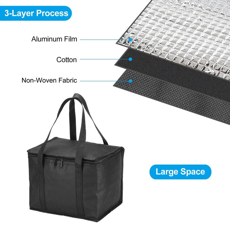 11.4"x9.1"x9.1" Insulated Reusable Grocery Bag Food Delivery Tote Bag, Black