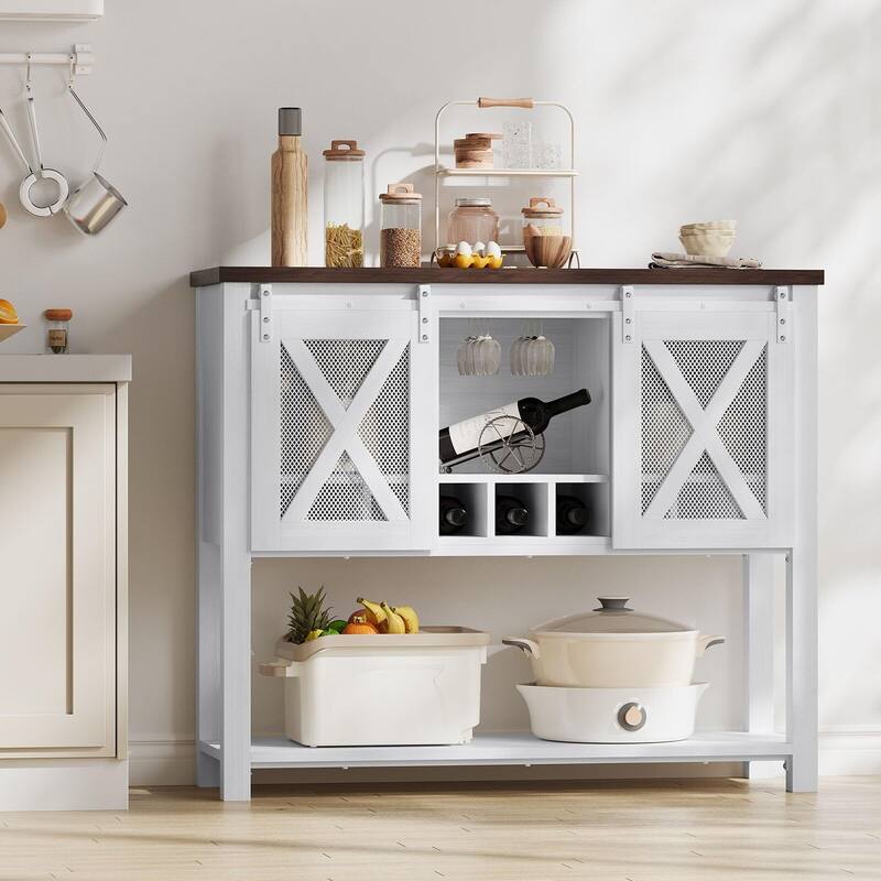 Bar Cabinet, Sideboard Buffet Cabinet with Storage, Coffee Bar Cabinet with Sliding Barn Door, Wine Cabinet