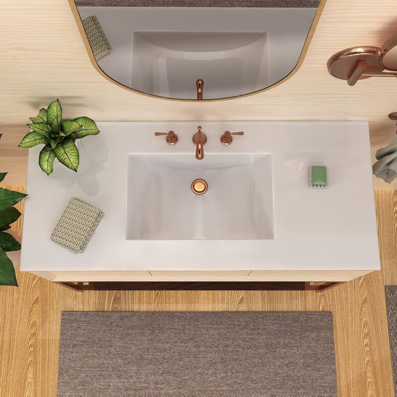 Countertop Vanity Sink with Integrated Rectangular Bowl