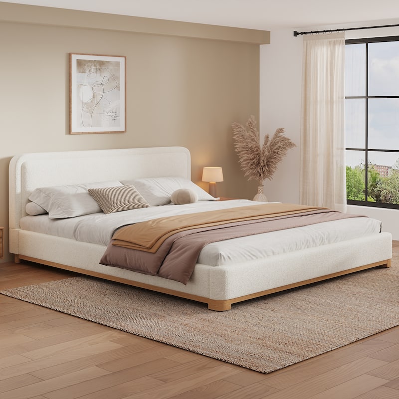 Christopher Knight Home - Lysander Boucle Upholstered Bed with Curved Headboard - White - King
