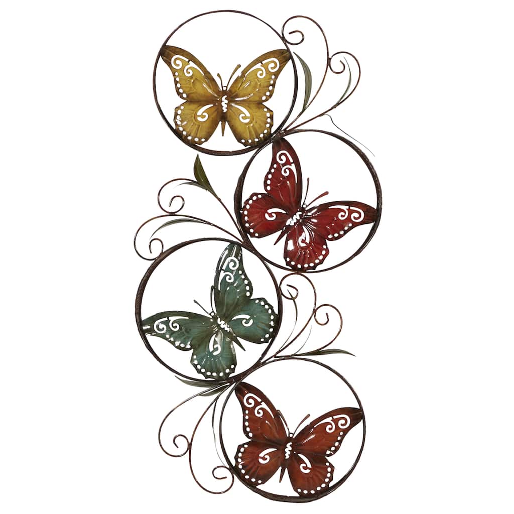 Metal Butterfly Indoor Outdoor Wall Decor with Scroll Details - Multi Colored - Roche River Decor