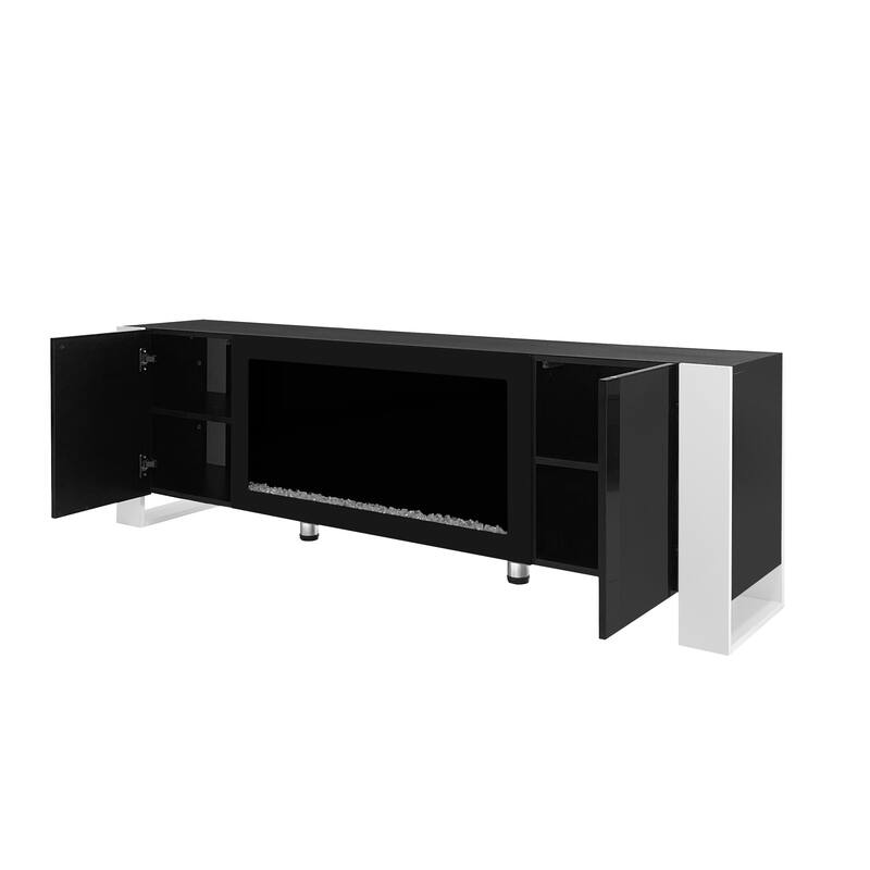 Modern 68.1 TV Stand with Built-in Fireplace, High Gloss Finish, and Spacious Cabinets for Organized Living.
