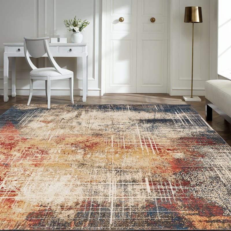Porch & Den Hollis Distressed Sunset / Denim Abstract Area Rug
