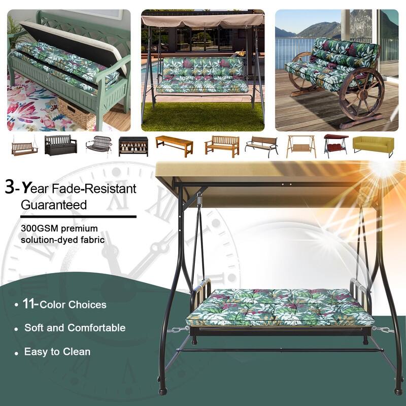 Outdoor Swing Cushions 55 inch, Waterproof Porch Swing Cushions 3 Seater Replacement with Backrest, 4" Thicken Bench Cushion