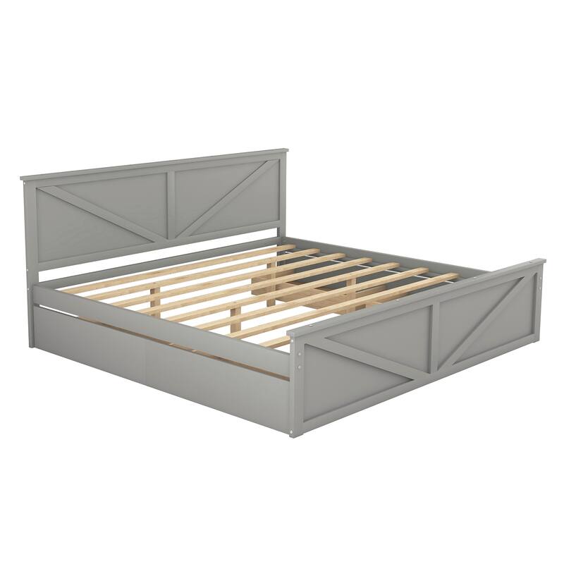 King Size Platform Bed with Four Storage Drawers and Support Legs