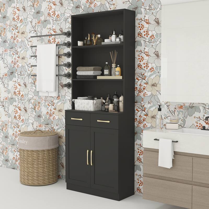 Bathroom storage cabinet with two doors and drawer adjustable dividers