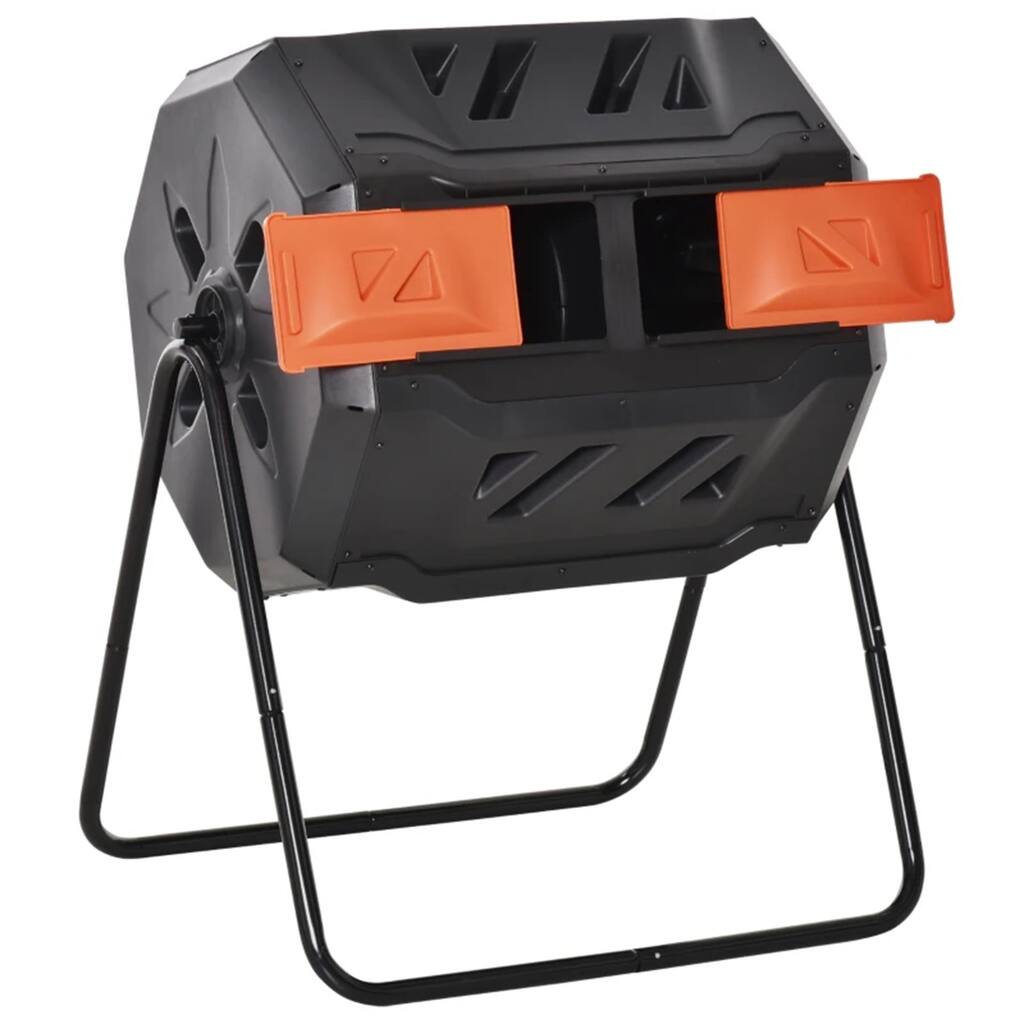 42.3 Gallon Dual-Chamber Rotating Compost Bin Outdoor Garden Tumbler with Ventilation Durable Steel and PP Orange