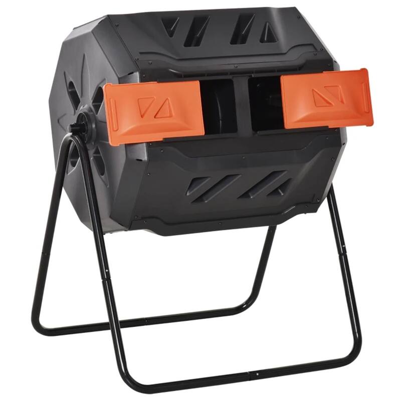 42.3 Gallon Dual-Chamber Rotating Compost Bin Outdoor Garden Tumbler with Ventilation Durable Steel and PP Orange - Steel