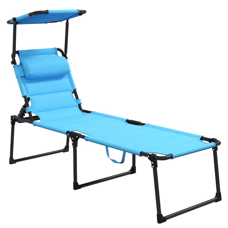 Outsunny Outdoor Chaise, Adjustable Folding Chaise Lounge with 4-position Backrest, Sun Roof, Head Pillow