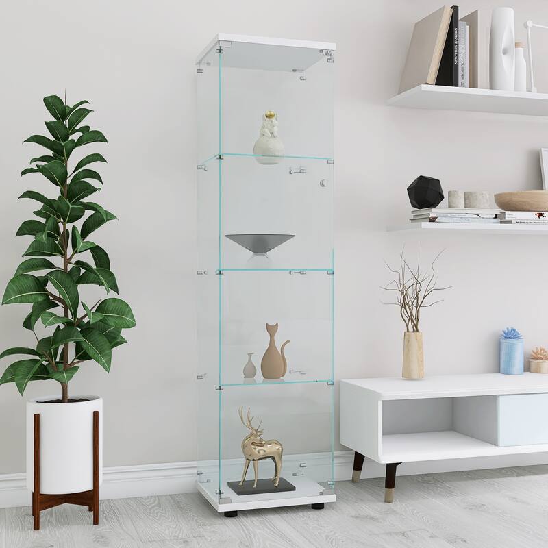 Glass Display Cabinet with Doors & Locks, Acrylic Shelves, Floor Standing Storage Showcase for Home or Office