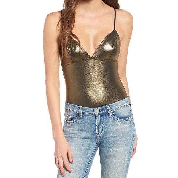 Shop Sun Shadow Gold Womens Size Xl Metallic Bodysuit Plunge Knit Top Overstock 22400286