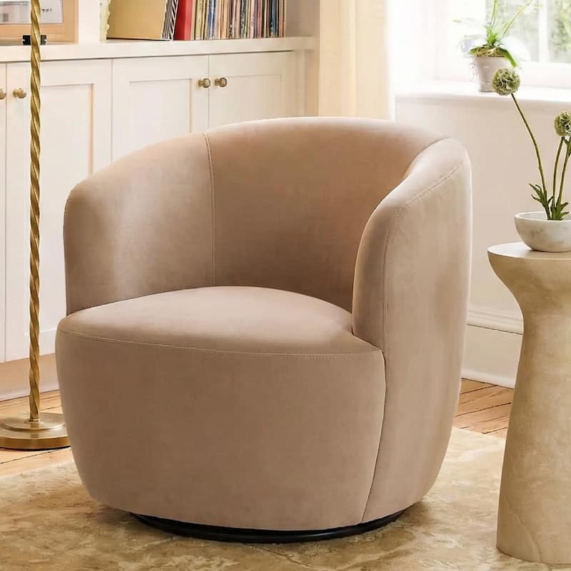 26.5" Wide Velvet Small Swivel Barrel Accent Chair - Single - Tan-1-piece