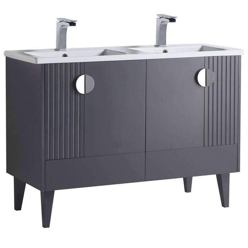 Venezian 48-inch Bathroom Vanity Set - Two Sinks - Rock Gray - Polished Chrome Handles