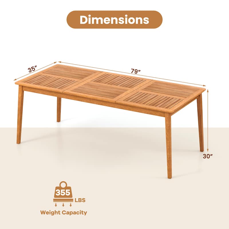 Gymax 8-Person Outdoor Acacia Wood Dining Table w/ 1.96'' Umbrella