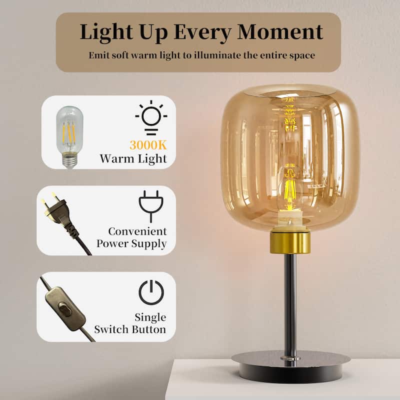 Elegant Amber Glass LED Table Bedside Lamp