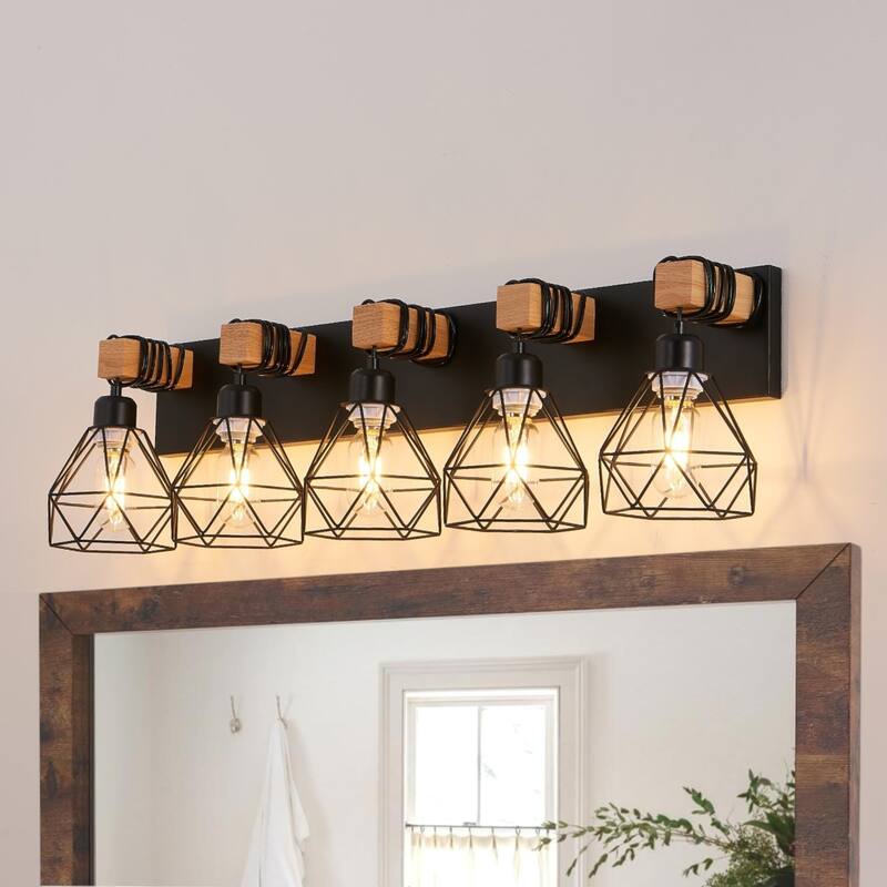 KISRAIS Farmhouse Bathroom Vanity Light with 4/5/6 Lights for Bathroom, Hallway (Bulb Not Included) - 5 Lights