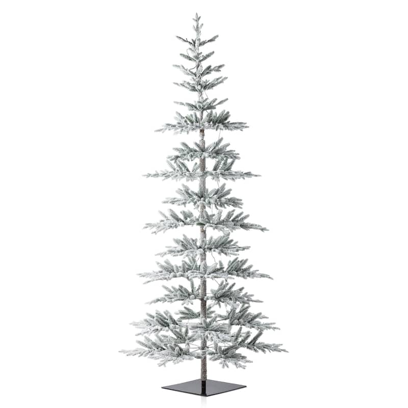 Glitzhome 6ft/7ft/9ft Deluxe Pre-Lit Flocked Slim Fir Artificial Christmas Tree with Warm White Lights