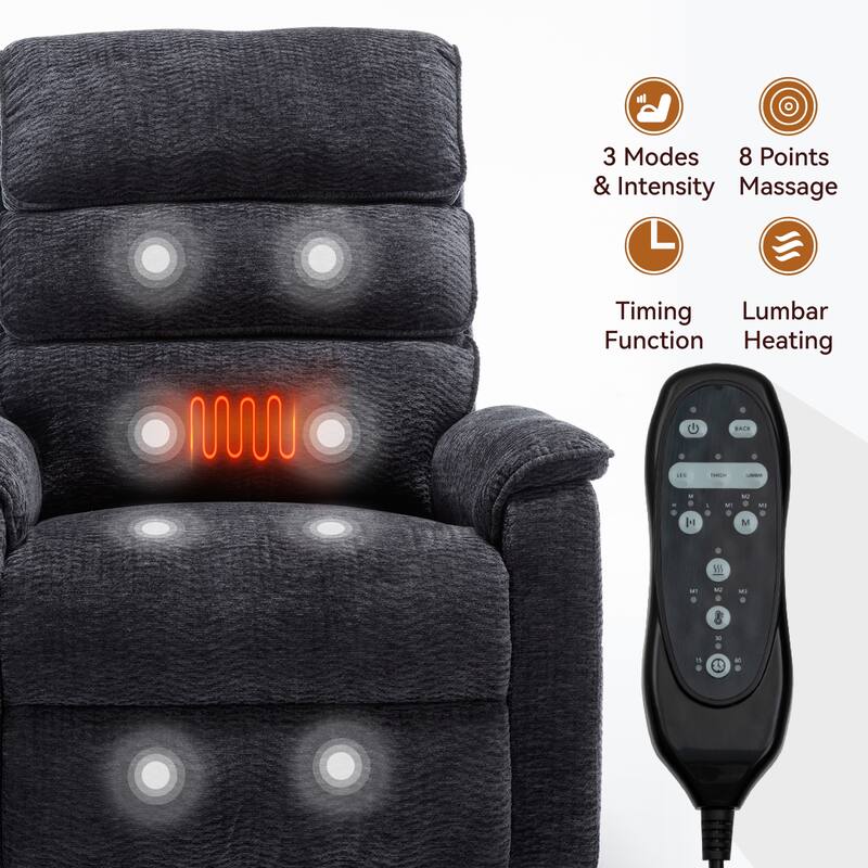 Dual‑Motor Power Lift Recliner Chair in Chenille with Lumbar Heat