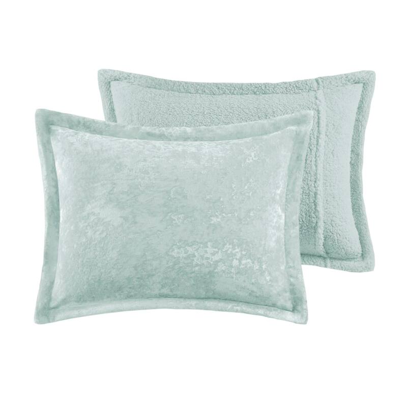 3 PCS Full/Queen Crushed Velvet Sherpa Reversible Comforter Set Aqua