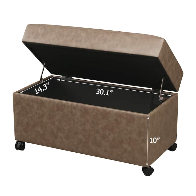 Adeco Faux Leather Storage Ottoman for Living Room