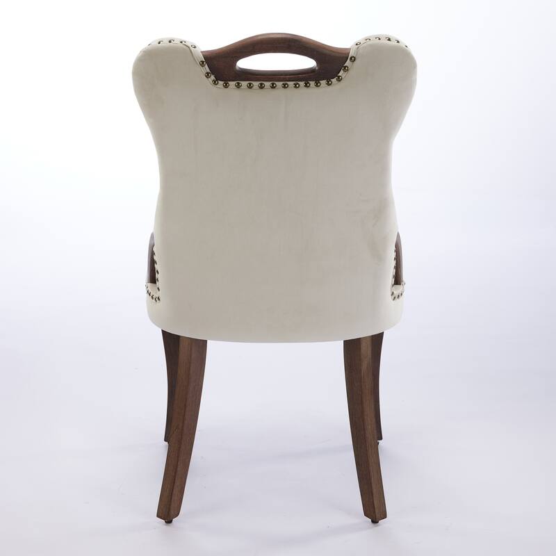 Velvet Dining Chair with Handmade Tufted Trim, Solid Wood Handles on Top and Sides, Elegant Overall Shape,Set of 2
