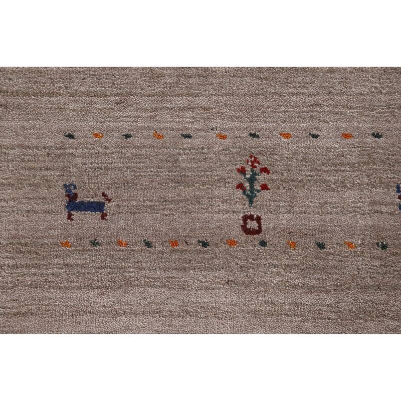 Hand Knotted Oriental 100% Wool Carpet Tribal Animal Pictorial Beige & Ivories Gabbeh Area Rug - 4' 11'' X 3' 0''