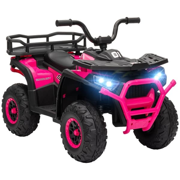 slide 2 of 26, Qaba 12V Kids ATV, 4 Wheeler Quad, 3.7Mph Battery Powered Ride on Car with 4 Suspension Wheels, Storage Basket, LED Lights Pink - Assembly Required