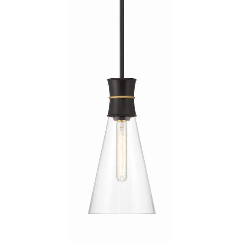 Crystorama Lighting Group QUN-1500 Quinn 7" Wide LED Mini Pendant - Matte Black / Textured Gold