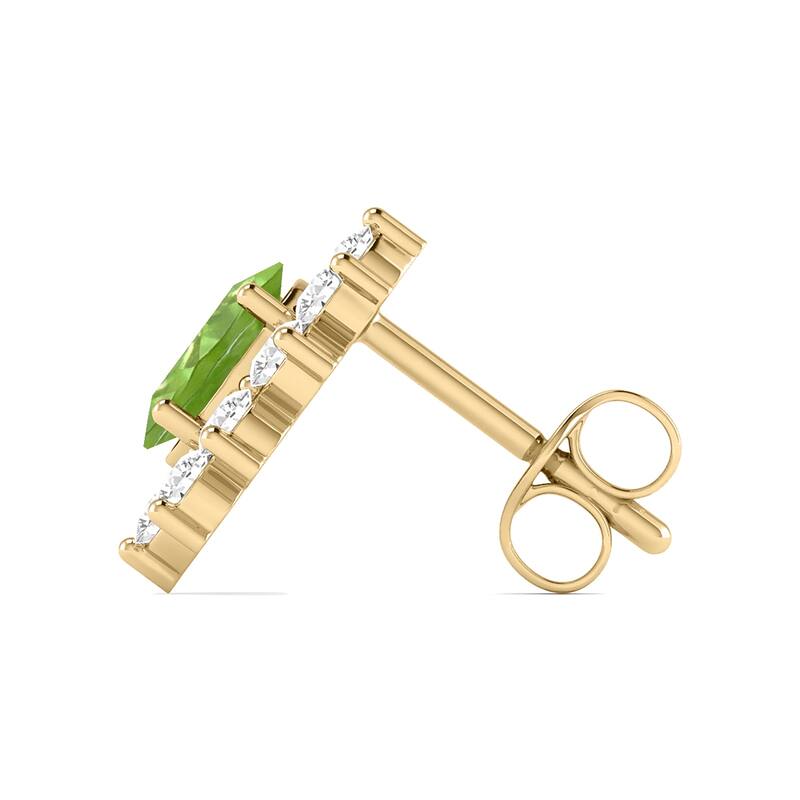 Marquee Oval Shape Peridot and Diamond Flower Earrings in 14K Yellow Gold