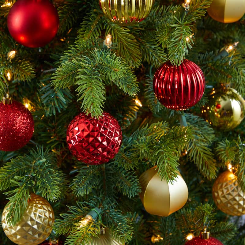 Shatterproof 3-Finish Christmas Ball Ornaments - 2" (60mm) - Red and Gold - 101ct