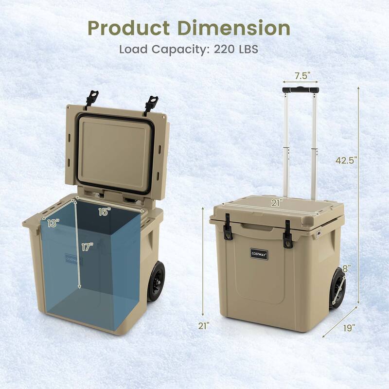 Costway 45 Quart Cooler Towable Ice Chest w/ All-Terrain Wheels - See Details