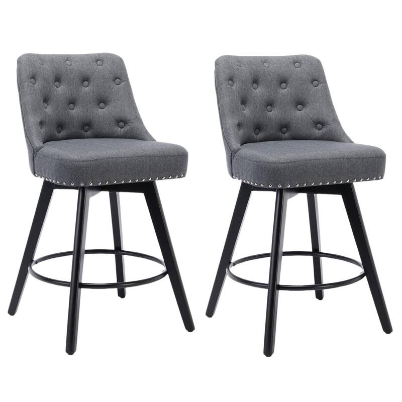 Bar Stools Set of 2, 26" Seat Height Barstools, Swivel Bar Chairs with Upholstered, Footrest, Backrest and Metal Legs - Grey