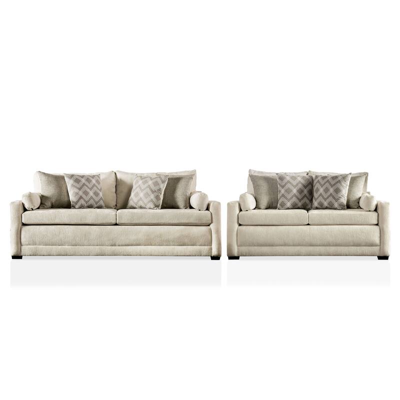 Breward Transitional Beige Chenille Padded 2-Piece Sofa Set by Furniture of America