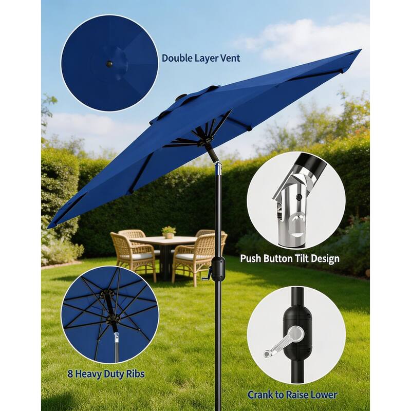 10ft Outdoor Patio Umbrella, with Crank Lift & Push Button Tilt, UV Protection Waterproof