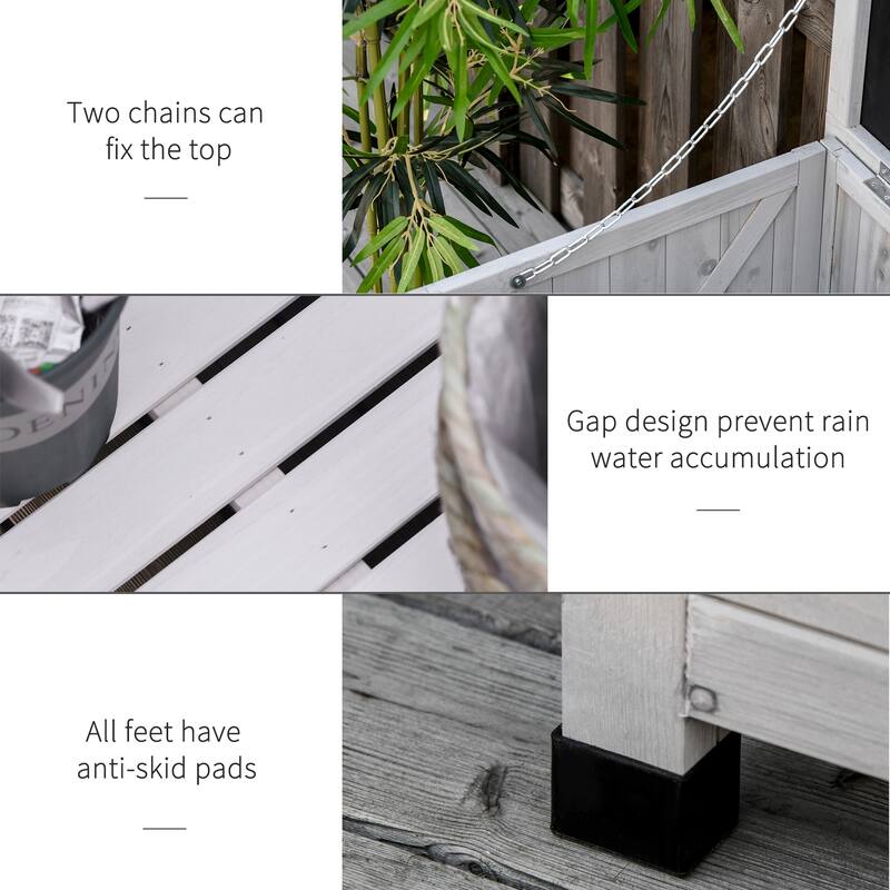 ​​Grey Rustic Fir Wood Storage Deck Box with Ventilation Gaps and Seat for Patio Garden and Workshop​